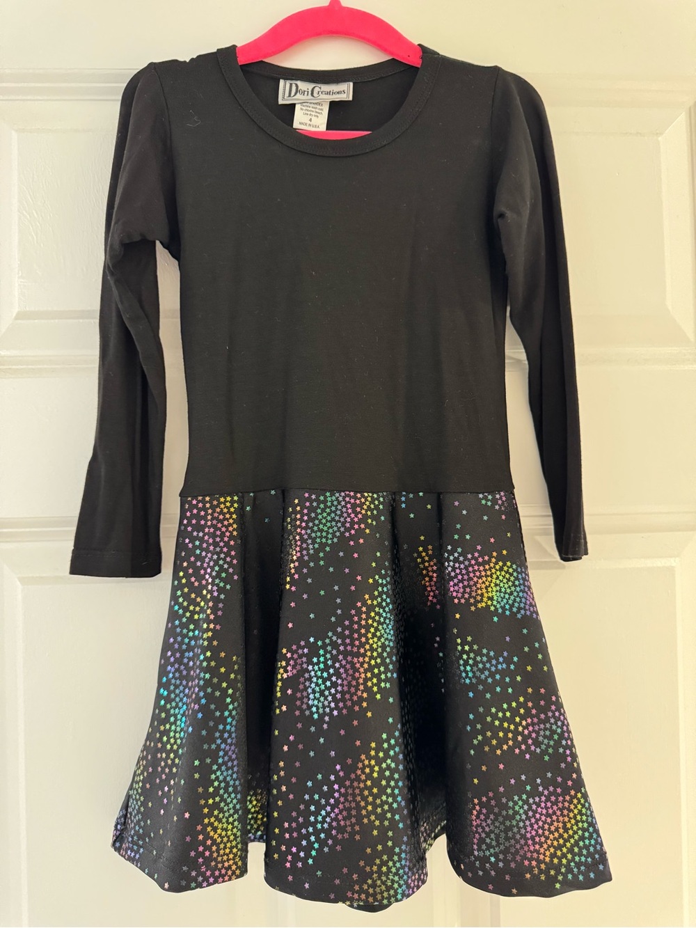 Dori Creations Girls' Black Long-Sleeve Rainbow Star Skater Dress